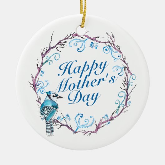 Elegant Happy Moederdag Blue Wreate Ornament (Voorkant)