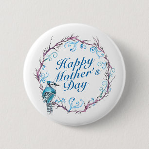 Elegant Happy Moederdag Blue Wreath Button