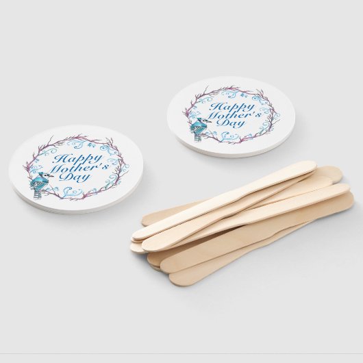 Elegant Happy Moederdag Blue Wreath Hand Fan Handwaaier (Niet-gemonteerd)