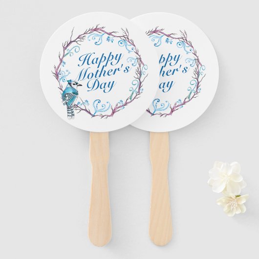 Elegant Happy Moederdag Blue Wreath Hand Fan Handwaaier (Voorkant en achterkant)