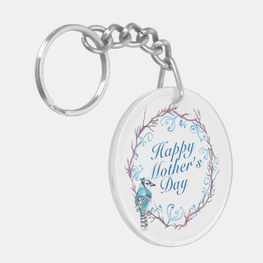 Elegant Happy Moederdag Blue Wreath Sleutelhanger (Voorkant Links)