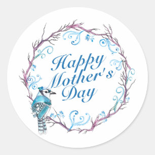 Elegant Happy Moederdag Blue Wreath Sticker