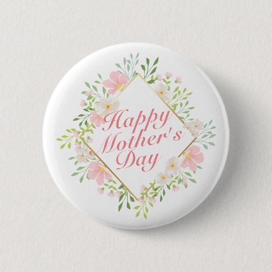 Elegant Happy Moederdag Floral Lijst Button (Voorkant)