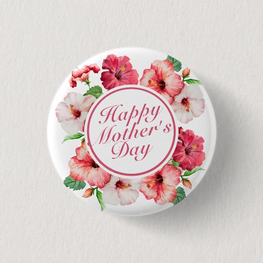 Elegant Happy Moederdag Floral Lijst Button (Voorkant)