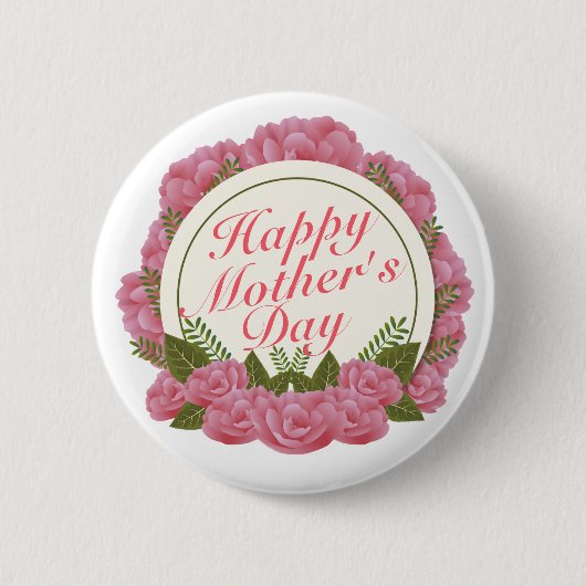 Elegant Happy Moederdag Floral Lijst Button (Voorkant)