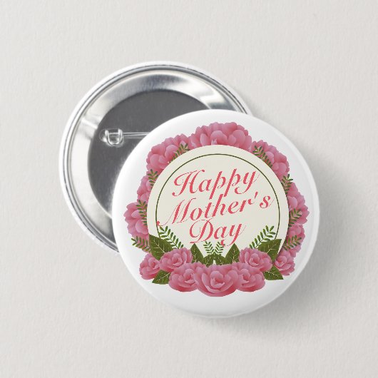 Elegant Happy Moederdag Floral Lijst Button (Voorkant /achterkant)