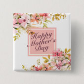 Elegant Happy Moederdag Floral Lijst Button (Voorkant)