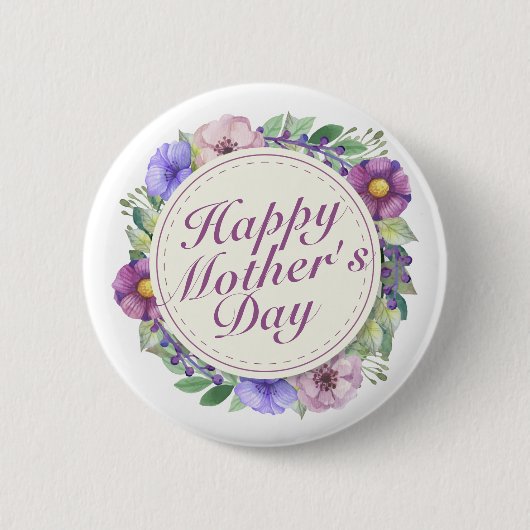 Elegant Happy Moederdag Floral Lijst Button (Voorkant)