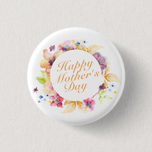 Elegant Happy Moederdag Floral Lijst Button (Voorkant)