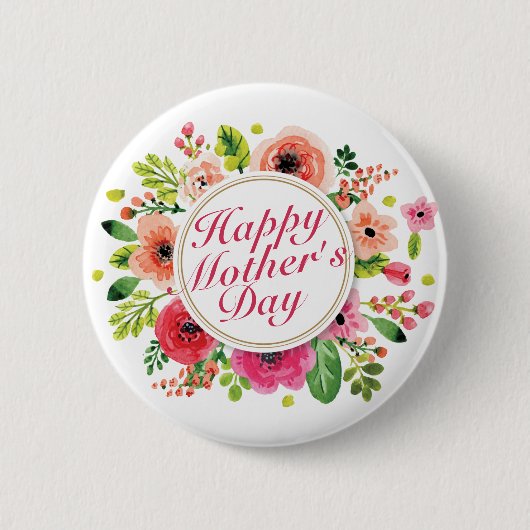Elegant Happy Moederdag Floral Lijst Button (Voorkant)