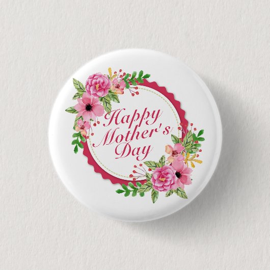 Elegant Happy Moederdag Floral Lijst Button (Voorkant)