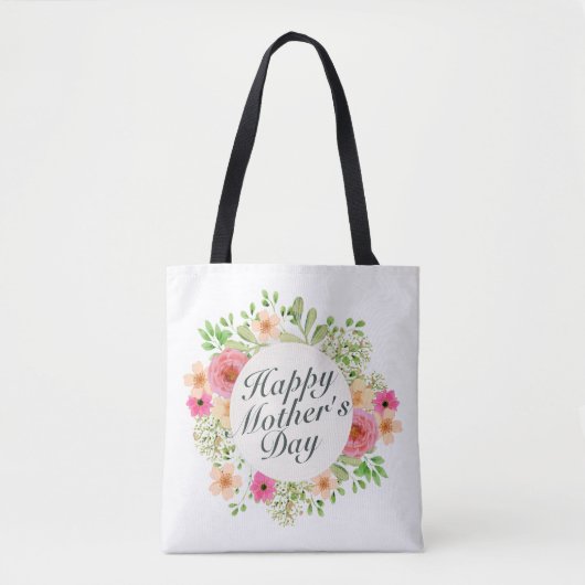 Elegant Happy Moederdag Floral Lijst Canvas tas (Voorkant)