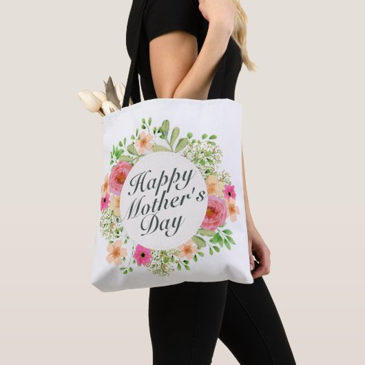 Elegant Happy Moederdag Floral Lijst Canvas tas (Dichtbij)