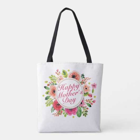 Elegant Happy Moederdag Floral Lijst Canvas tas (Achterkant)