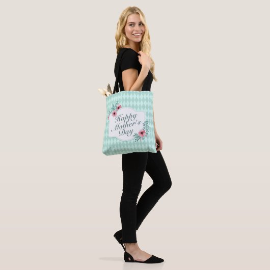Elegant Happy Moederdag Floral Lijst Canvas tas (Op model)