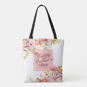 Elegant Happy Moederdag Floral Lijst Canvas tas (Achterkant)