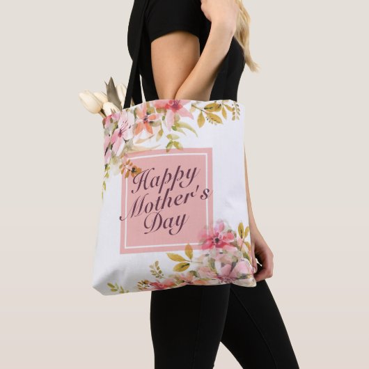 Elegant Happy Moederdag Floral Lijst Canvas tas (Dichtbij)