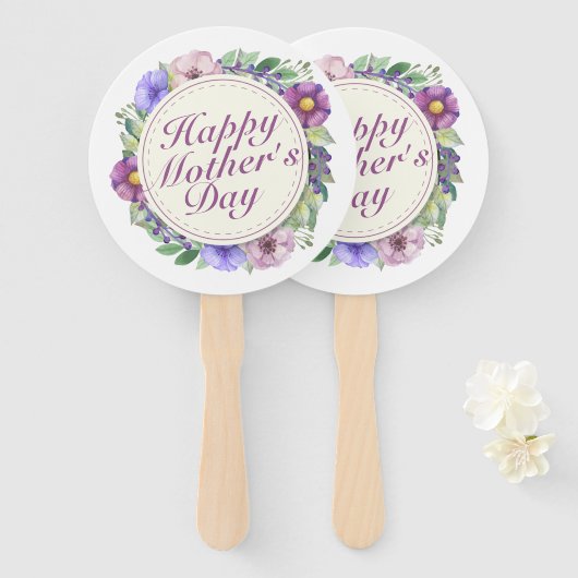 Elegant Happy Moederdag Floral Lijst Hand Fan Handwaaier (Voorkant en achterkant)