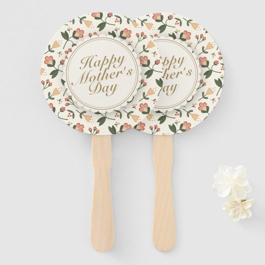 Elegant Happy Moederdag Floral Lijst Hand Fan Handwaaier (Voorkant en achterkant)