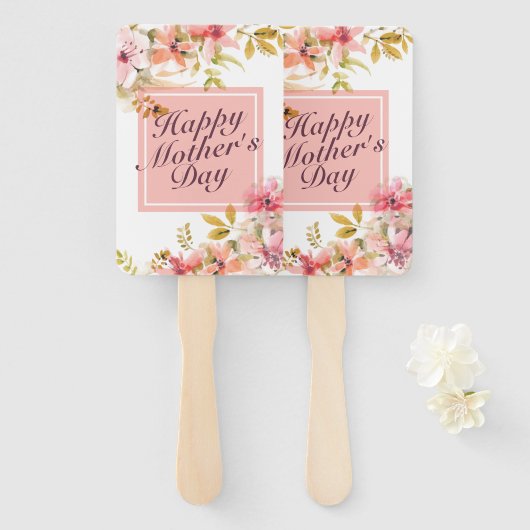 Elegant Happy Moederdag Floral Lijst Hand Fan Handwaaier (Voorkant en achterkant)