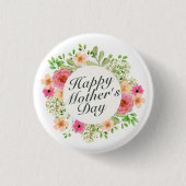 Elegant Happy Moederdag Floral Lijst Pin Button (Voorkant)