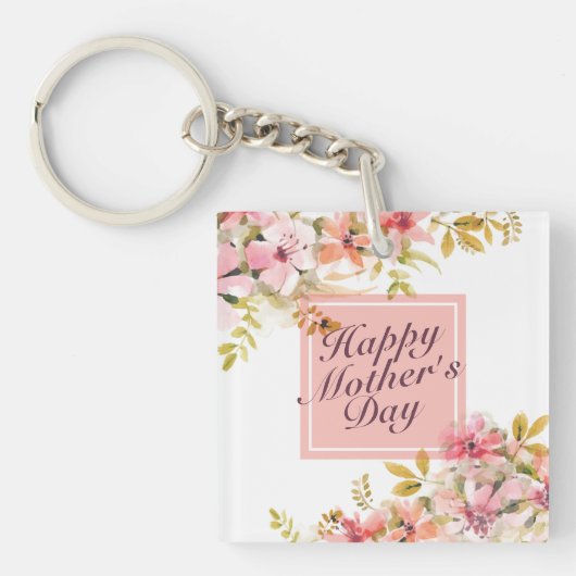 Elegant Happy Moederdag Floral Lijst Sleutelhanger (Voorkant)