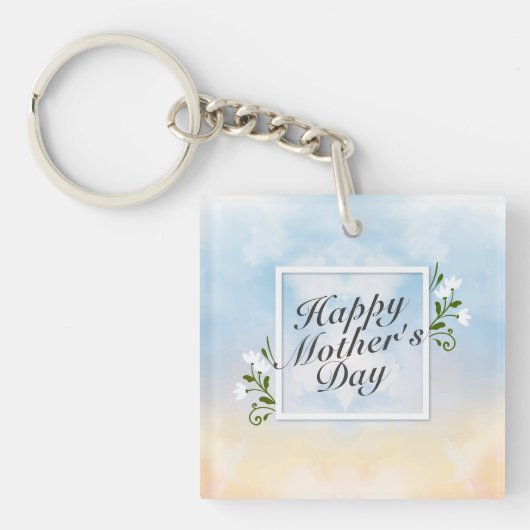 Elegant Happy Moederdag Floral Lijst Sleutelhanger (Voorkant)