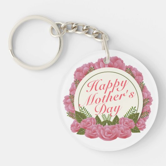 Elegant Happy Moederdag Floral Lijst Sleutelhanger (Voorkant)
