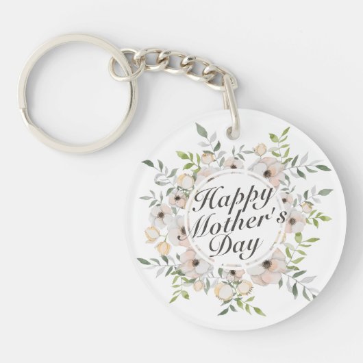 Elegant Happy Moederdag Floral Lijst Sleutelhanger (Voorkant)