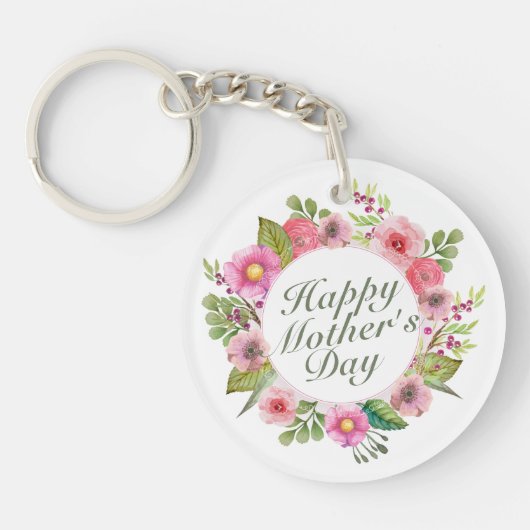 Elegant Happy Moederdag Floral Lijst Sleutelhanger (Voorkant)