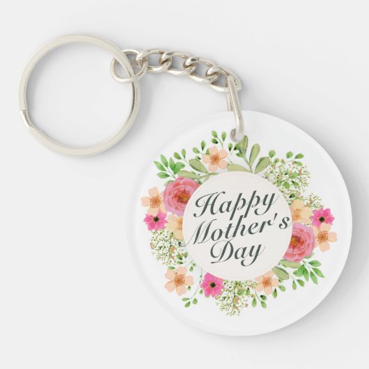 Elegant Happy Moederdag Floral Lijst Sleutelhanger (Voorkant)