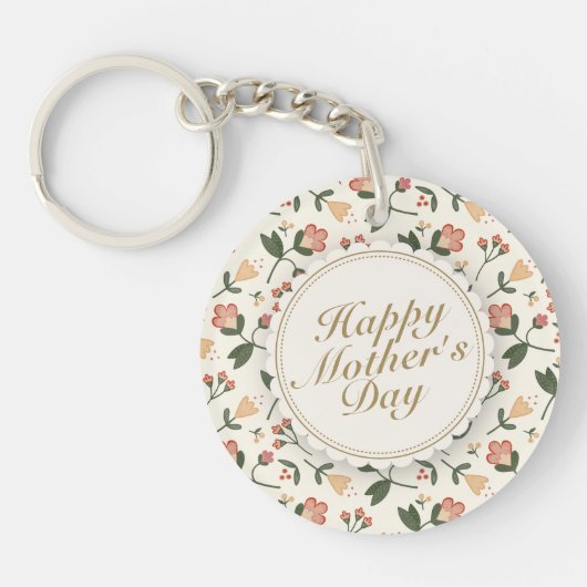 Elegant Happy Moederdag Floral Lijst Sleutelhanger (Voorkant)
