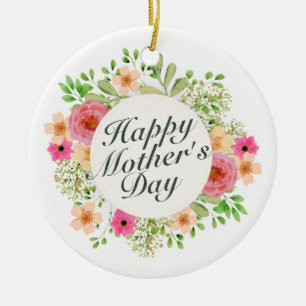 Elegant Happy Moederdag Floral Lijst   Versiering Keramisch Ornament