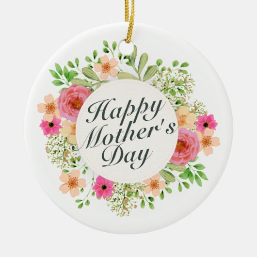 Elegant Happy Moederdag Floral Lijst | Versiering Keramisch Ornament (Voorkant)