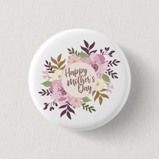 Elegant Happy Moederdag Floral | Pin-Button Ronde Button 3,2 Cm (Voorkant)