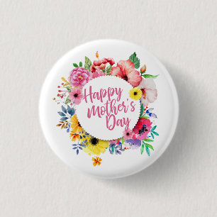 Elegant Happy Moederdag Floral Pin-Button Ronde Button 3,2 Cm