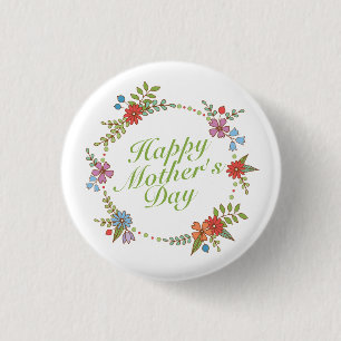 Elegant Happy Moederdag Floral   Pin-Button Ronde Button 3,2 Cm