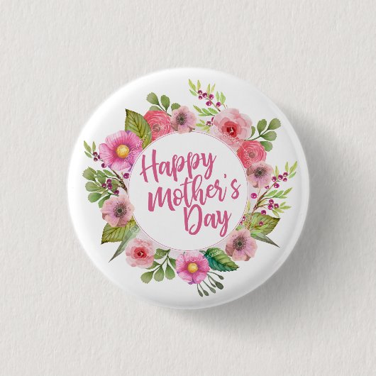 Elegant Happy Moederdag Floral | Pin-Button Ronde Button 3,2 Cm (Voorkant)