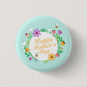 Elegant Happy Moederdag Floral   Pin-Button Ronde Button 3,2 Cm