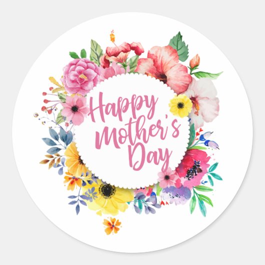 Elegant Happy Moederdag Floral | Stickerzegel Ronde Sticker (Voorkant)