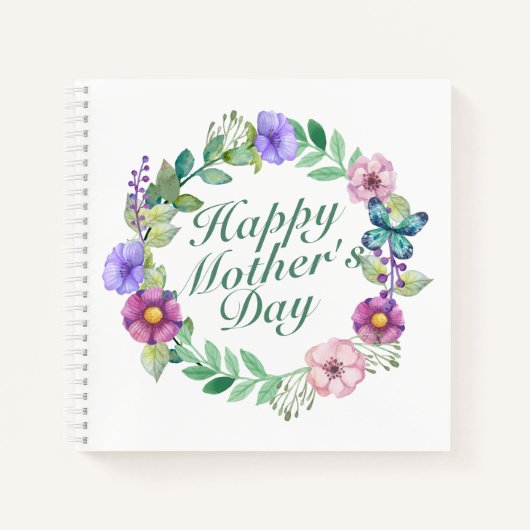 Elegant Happy Moederdag Floral Wreate Notitieboek (Voorkant)