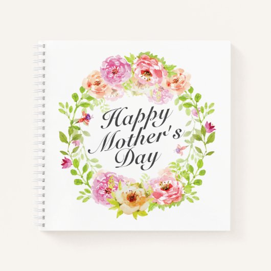 Elegant Happy Moederdag Floral Wreate Notitieboek (Voorkant)