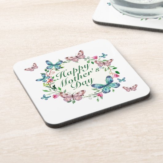 Elegant Happy Moederdag Floral Wreate Onderzetter (Linkerzijde)