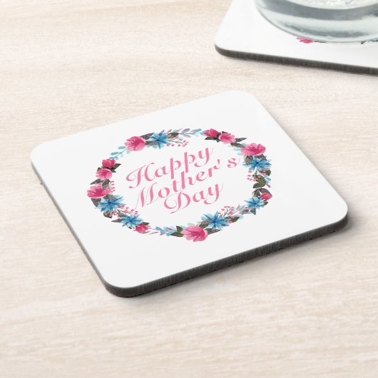 Elegant Happy Moederdag Floral Wreate Onderzetter (Linkerzijde)