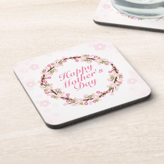 Elegant Happy Moederdag Floral Wreate Onderzetter (Linkerzijde)