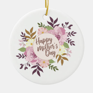 Elegant Happy Moederdag Floral Wreate Ornament