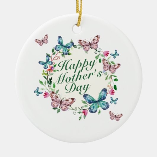 Elegant Happy Moederdag Floral Wreate Ornament (Voorkant)