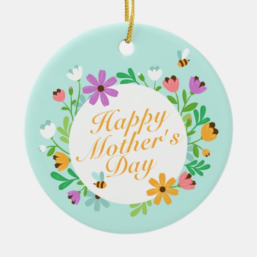 Elegant Happy Moederdag Floral Wreate Ornament (Voorkant)