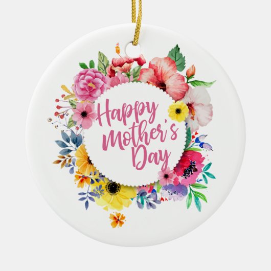 Elegant Happy Moederdag Floral Wreate Ornament (Voorkant)