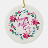 Elegant Happy Moederdag Floral Wreate Ornament (Voorkant)
